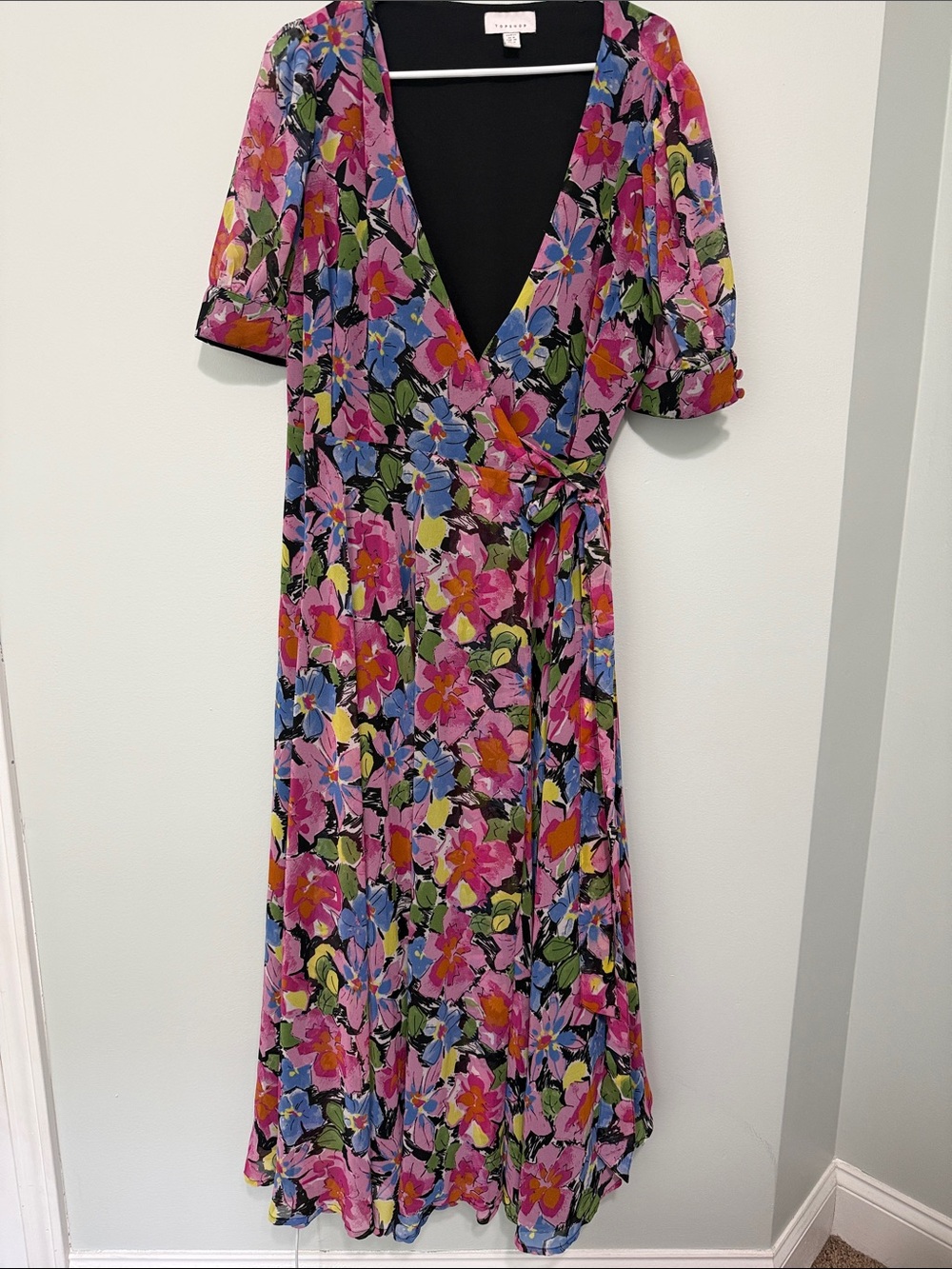 Topshop Floral Wrap Maxi Dress in Pink Multi